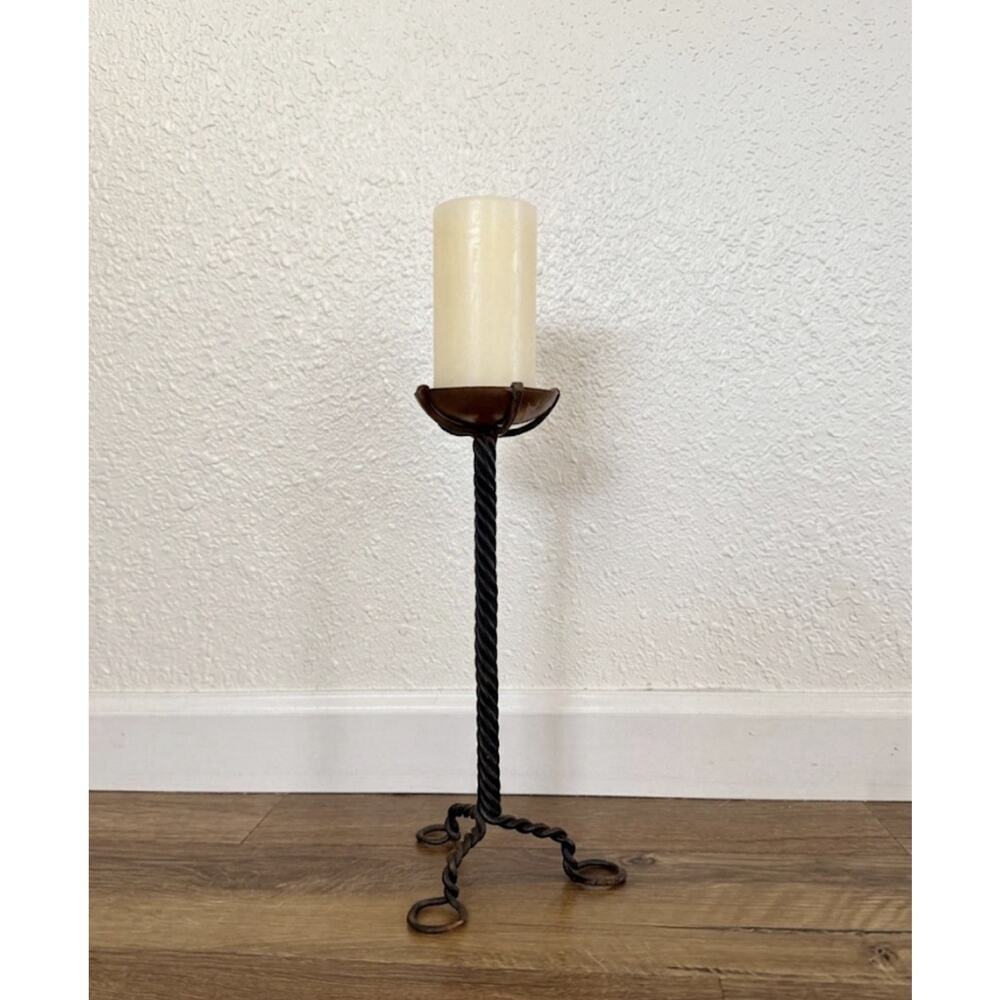Vtg Braided Iron Copper Mission Stickley Pillar CandleHolder,‎ 12" India